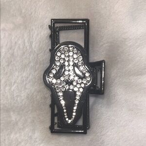 Scream Ghost Face Bedazzled Rhinestone Gun Metal and Silver Hair Claw Clip glam